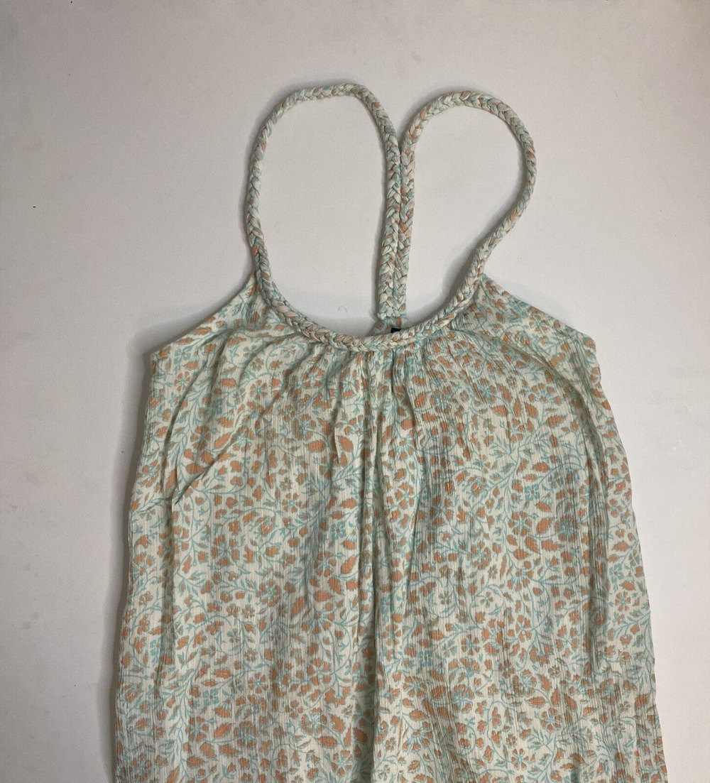 Oniell Womens Small Dress Floral Print Orange Blue White Rope Strap Flowy